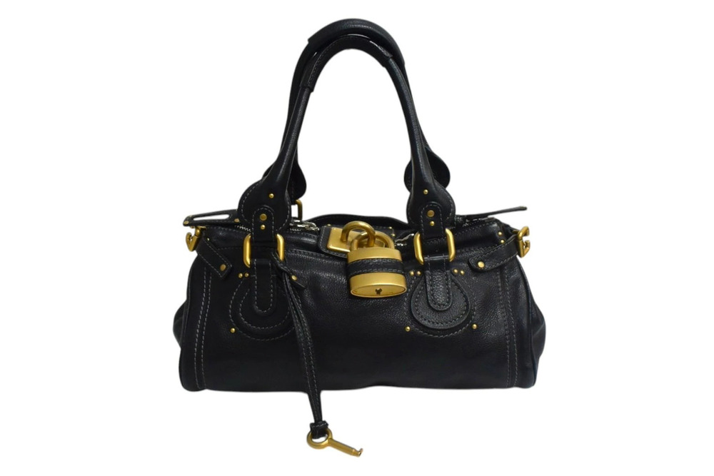 Chloe Paddington Hobo Bag Black Leather Stitch Handbag